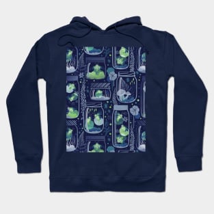 Glowing in the moss // pattern // blue background jars with lightning fireflies bugs quirky whimsical and bioluminescence lampyridae beetles Hoodie